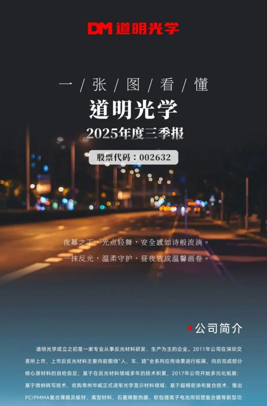 一张图看懂丨道明光学2025年度三季报